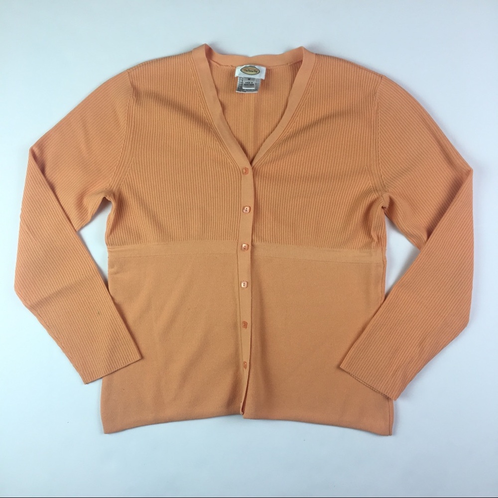 Talbots Sweater Med Tangerine V-neck Button Front
